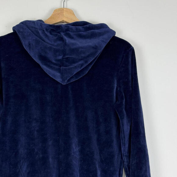 Sugarfree Navy Blue Velour Zip-Up Hoodie Gold Hardware Size M Y2K Angle Heart - Picture 4 of 9